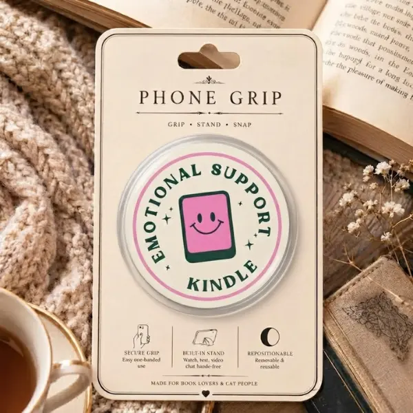 Emotional Support Kindle Smiley Face MagSafe Phone Grip, Pink & Green Bookish PopSocket, Cute Reader Accessory, BookTok Gift, Kindle Merch