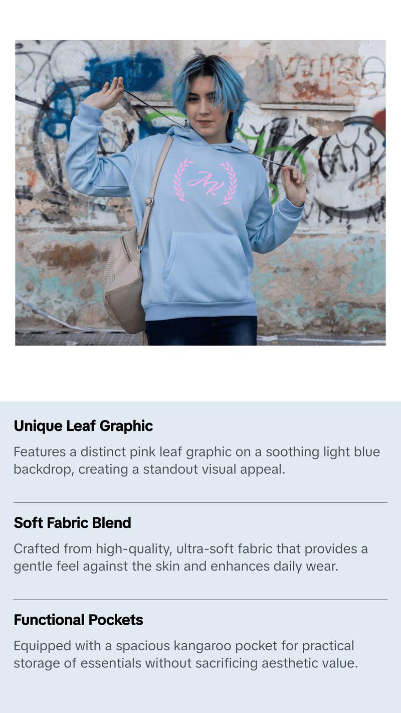AK Women's Pink Leaf Light Blue Hoodie Casual Breathable AK Women's Pink Leaf Light Blue Hoodie Casual Breathable