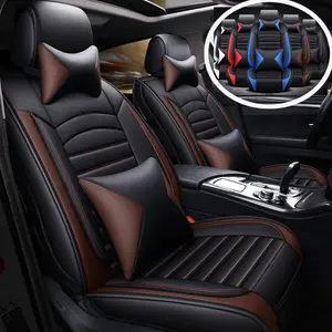 Luxury 5 Seats Full Set Car Seat Covers, Waterproof PU Leather Cushion Protectors, 40/60 Split Front and Rear Bench Seat, Full Surround Car interior Cushions, Universal Fit for Cars Sedans SUVs