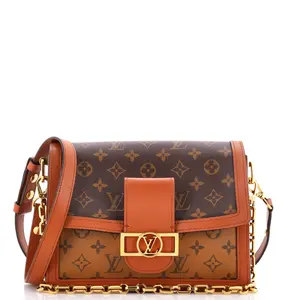 Pre-owned Louis Vuitton Canvas Coated Shoulder Bags Dauphine Shoulder Bag Reverse Monogram Canvas MM by Rebag