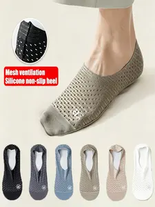 6 Pairs Men's Invisible Mesh Breathable Socks, Silicone Anti-Slip Design, Perfect for Athletic Shoes, Comfortable Boat Style Socks
