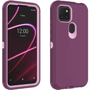 T-Mobile Revvl 4 Plus/Revvl 5G Case, TCL Revvl 4+/Revvl 5G Case, [Drop Protection] Full Body Shock Absorbing Grip Plastic Bumper TPU 3-Layers Durable Solid Sturdy Hard Phone Cover [Wine Red]