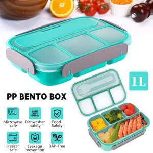 Bento Box Adult Lunch Box, Containers for Adults Men Women with 4 Compartments, Lunchable Food Container, Microwave & Dishwasher Safe