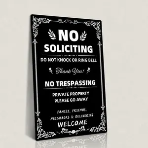 No Soliciting Sign| Do Not Knock Do Not Ring Bell| No Trespassing Private Property Metal Warning Sign for Front Door, Porch & Yard 8*12 inch