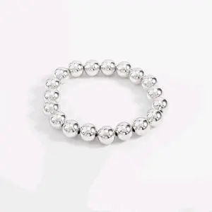 Rhodium Plated Bracelet with Smooth Mirror-Polished Spheres Minimalist Design Elastic Band One Size Fits Most