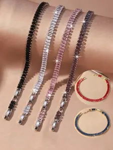 1pc Rectangular Zirconia Bracelet, Minimalist & Fashionable, Adjustable Length Tennis Chain For Women