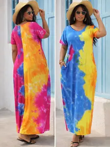 Plus Size Tie-Dye Loose Fit Womenswear Dress, Summer Casual Long Dress, Comfortable and Stylish, Perfect for Daily Wear