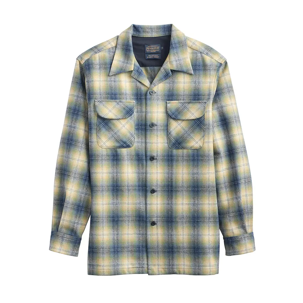 Pendleton Men's Long-Sleeve Pure Wool Casual Board Shirt - Blue-Green Ombre, Pocketed Menswear Top (26')