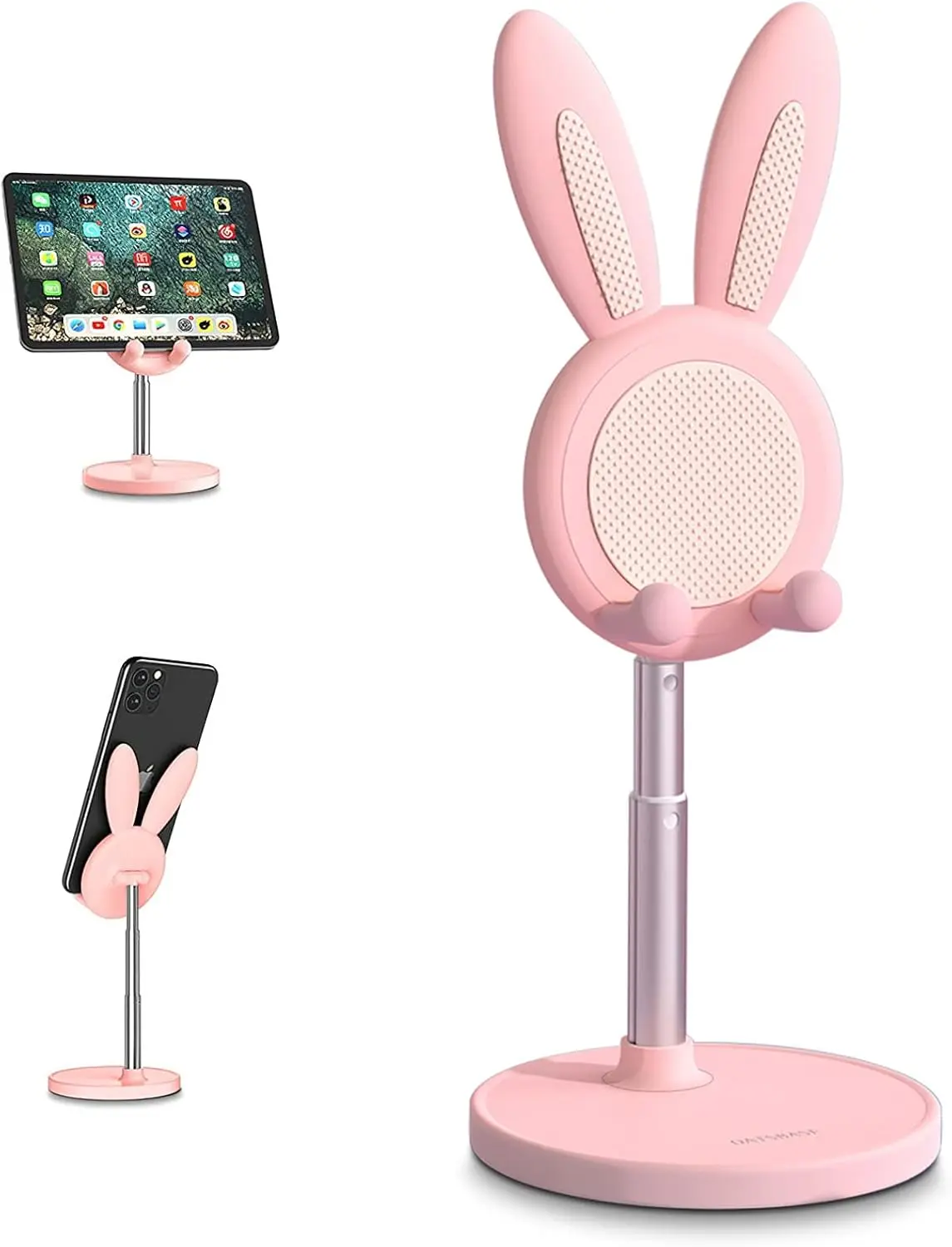 Cute Bunny Rabbit Phone Stand, Adjustable Desk Phone & Tablet Holder | Height & Angle Adjustable, Anti-Slip with Charging Hole,Gifts for Women Girls, Universal for 4-12.9in Phones & Tablets