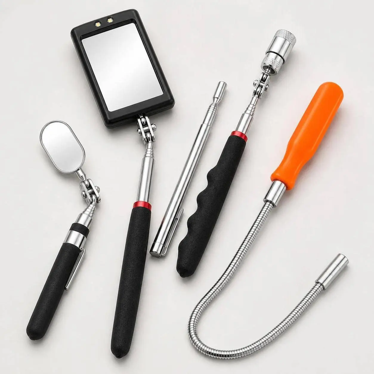 5-Piece Magnetic Pickup Tool Set with LED Inspection Mirrors, Telescopic & Flexible Reach for Home Repair toolupgrade
