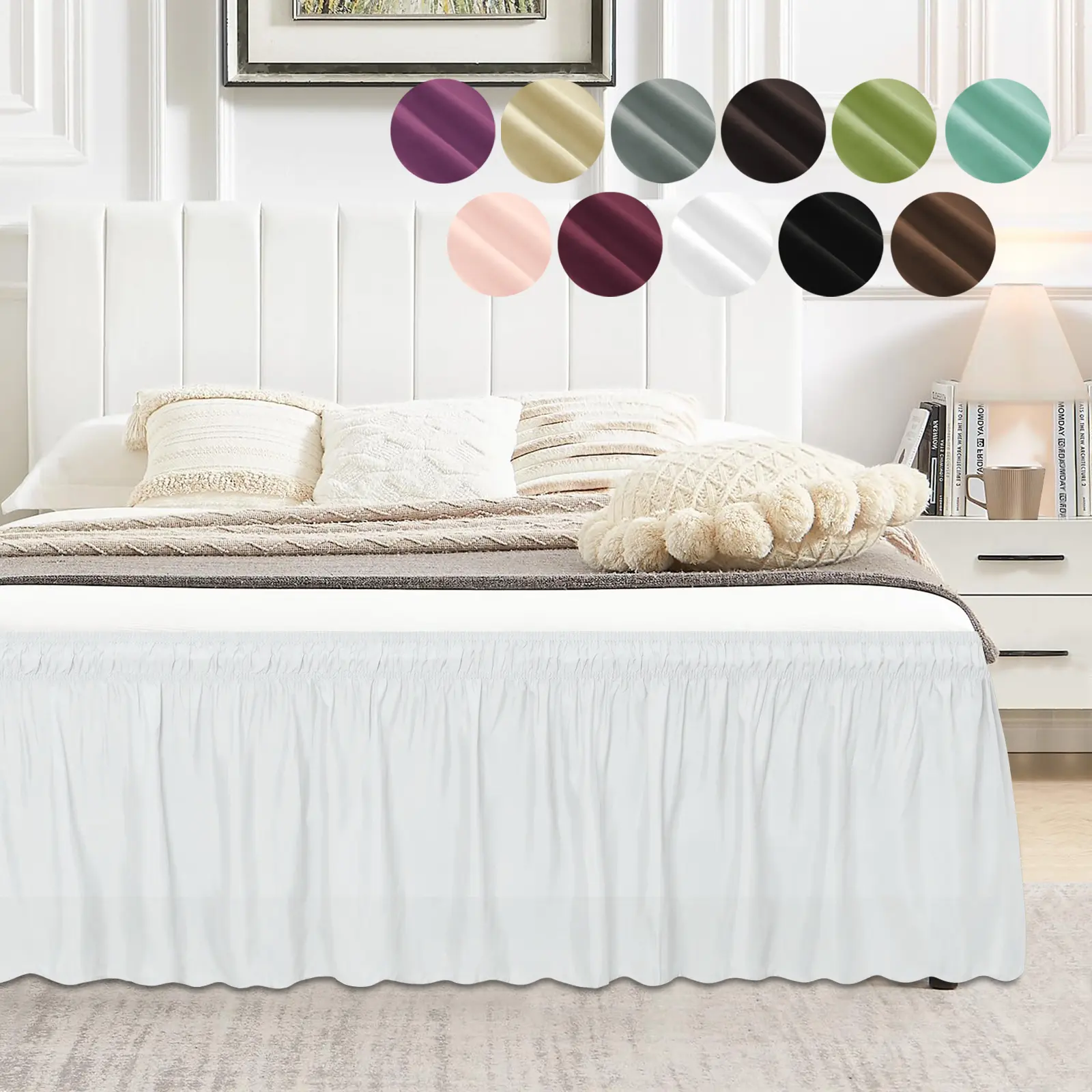 PureFit Ruffled Bed Skirt - Adjustable, 14/18/22 in Drop, Wrinkle-Resistant Solid Color Bed Frame Cover for Queen/King/C-King, Elegant Dust Hider & Storage Solution