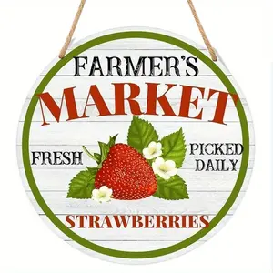 Vintage Strawberry Wall Decor, Rustic Wooden Sign with Daily Fresh Picking Design, Durable Material, Perfect for Kitchen & Bar (9.2x9.2 Inches)