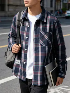 Men's Vintage Plaid Button Down Shirt, Casual Clothes Long Sleeve Checked Top, Lightweight Soft Fabric, Regular Fit, Classic Plaid Pattern, Menswear