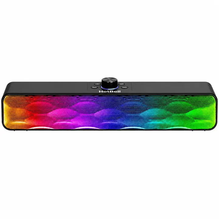 HotBell HBQ6PRO RGB Rechargeable Bluetooth 5.3 Bar Speaker, 10W Stereo Desktop Speaker with AUX, USB and TF Card Playback