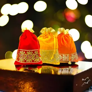 Luxurious Velvet Zari Potli Bags | Handmade Ethnic Wedding, Eid, Diwali Favor | Jewelry Organizer, Gifts | Timeless Keepsake