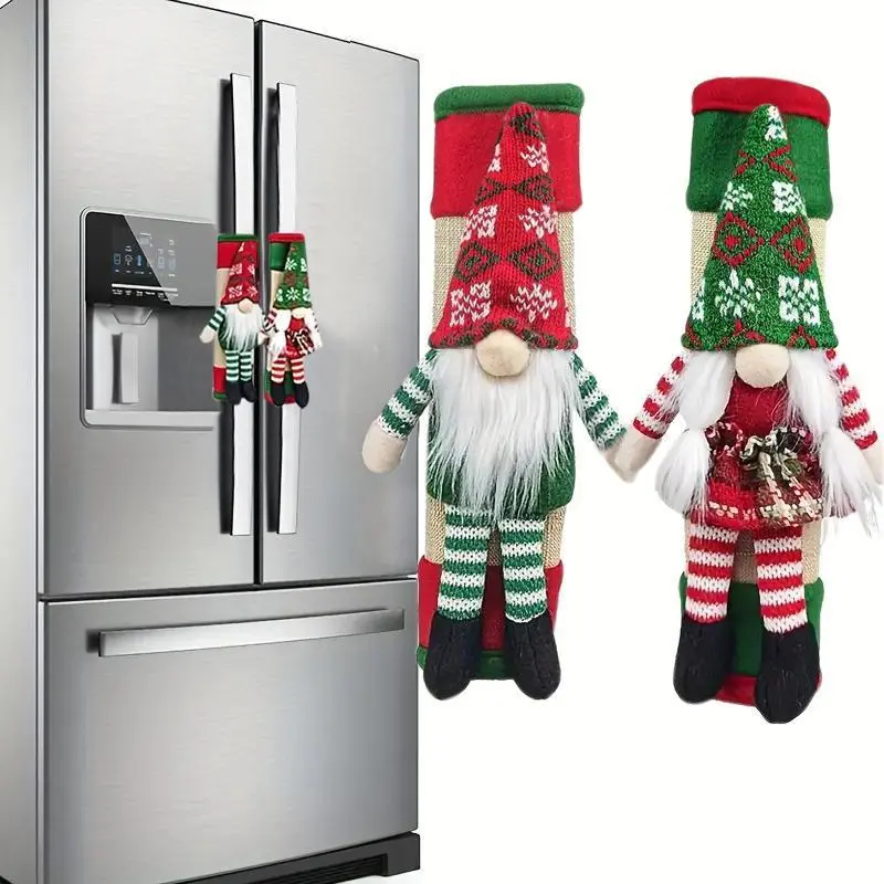 Door Handle Cover Christmas Gnome Design Fridge , 2 Counts Cute Kitchen Appliance Door Handle Cover, Decorative Door Handle Protector Covers for Kitchen ChristmasDecorations