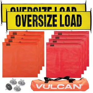 VULCAN Oversize Load Banners, Flags and Magnets Kit - 2 Stretch Cord Oversize Load Banners, 4 Magnets, 4 Red Flags, 4 Orange Flags, Storage Bag Party Decoration Supplies Steel Round Vinyl