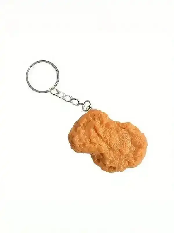Chicken Nugget Keychain for Women and Men, Cute Food Shape Design Car Keys Fashion Accessory Free Shine Artistic Zircon Dazzling Anniversary Party Silver Catching Couple Stunning Nickel Love Gift Crystal Eye