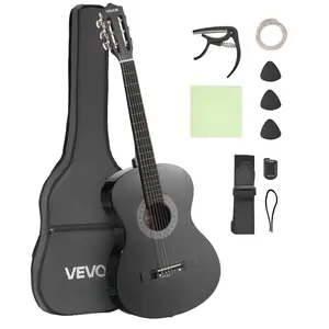 fathersdaygift  VEVOR Classical Guitar, 38 Inch, Wood Classical Guitar Starter Kit for Beginners, with Nylon Strings, Gig Bag, Strap, Tuner, Extra Strings, Picks, Capo, Basswood, for Teenagers Adults Students, Black