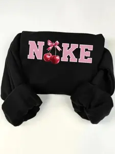 Women's Drop Shoulder Sweatshirt, Letter and Cherry Print, Comfortable Long Sleeve Round Neck Pullover, Fall Winter Fashion Casual Top, Cozy long sleeves