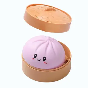 "Steamed Bun" Squeeze Toy — Realistic Food Replica — Exquisite Party Favor & Wonderful Birthday Gift  9cm Version (Includes Steamer Basket)