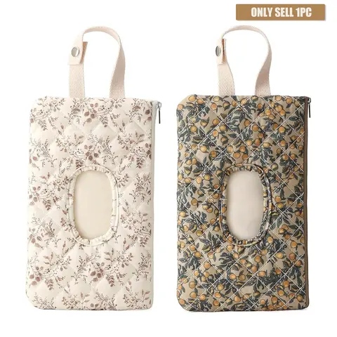 1 Piece Floral-Print Hanging Wet Wipe Pouch with Hanging Handle, Portable Tissue Dispenser Bag with Zipper and Oval Opening for Baby Strollers, Travel, Daily Outings, and Outdoor Use Wet Wipes Bag