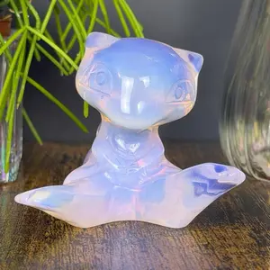 Pink Opalite Mew Crystal Carving