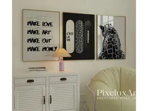 Set of 3 Retro Black & White Gallery Wall Art – Y2K Leopard Print