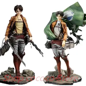 26CM Attack on Titan Anime Action Figure - Kawaii Levi Ackerman & Eren Jaeger Model Doll with Cloak Cute Room Decor Gift for Boy
