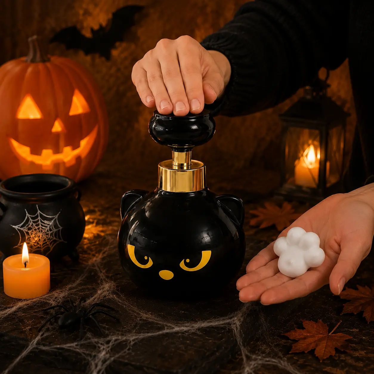 Cute Cat Paw Foam Soap Dispenser, Refillable Foaming Hand Soap Pump Bottle, Adorable Cat Shaped Foam Maker for Bathroom Kitchen Sink, Funny Halloween Home Decor, Cat Lovers Gift, Kids & Family, Cute Fall Party Decoration