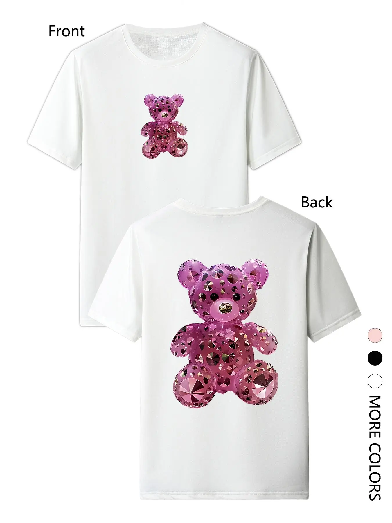 Women's Rhinestone Bear Print Round Neck Tee, Fashion Casual Crew Neck T-shirt for Daily Holiday Vacation Outdoor Wear, Ladies Clothes for All Seasons