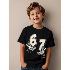 67 Meme Hands Six Seven 6 7 Ns 6-7 Humorous Novelty Stylish Graphic T-Shirt for Kids Trendy Kids' Tees Street Style Tops