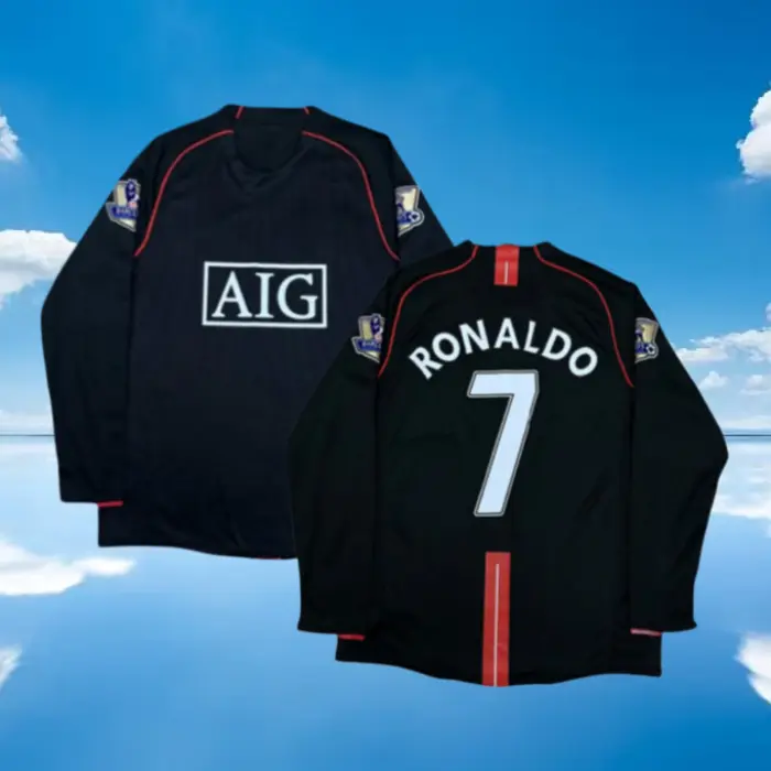 07-08 Away Retro Black No.7 Ronaldo Long Sleeve Soccer jersey
