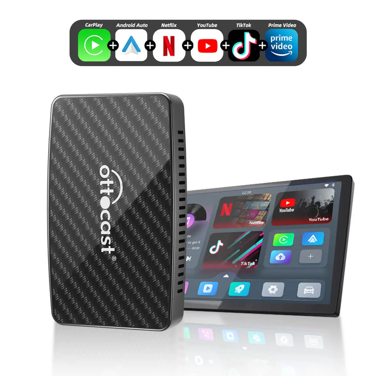 Ottocast Play2Video Pro - Built-in Netflix, YouTube, Prime Video & Wireless CarPlay/Android Auto Compatibility for Cars with Wired CarPlay Automotive
