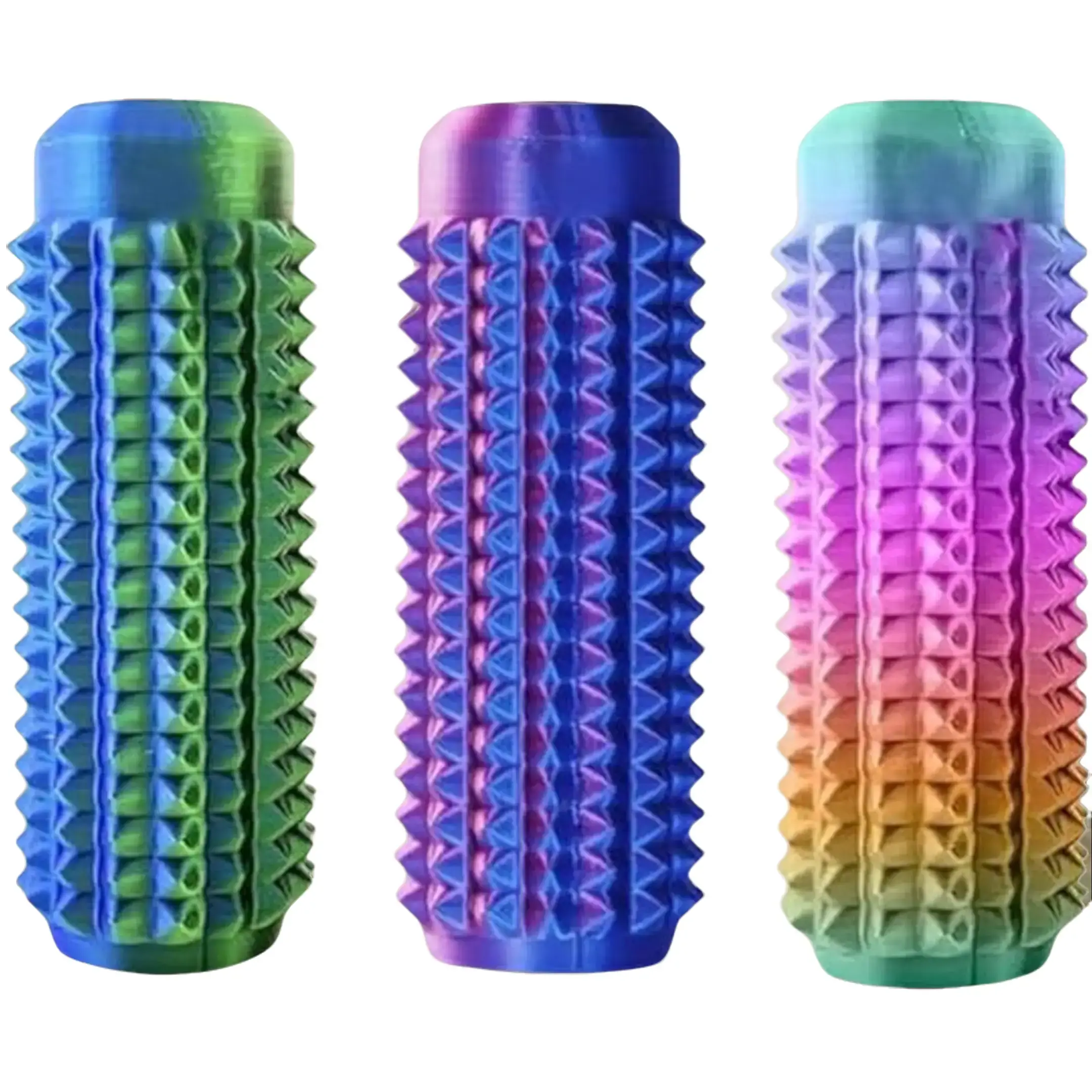 Stress Cube Sensory Fidget Balls 3-Piece Plastic Little Ouchies Spiky Grip Texture Soothes Keychain Toy, Roller Shape Sensory Fidget with Clicker Button, Spinner, Portable Pocket Size for Stress Relief, Travel, Indoor, Crowd‑Noise Free
