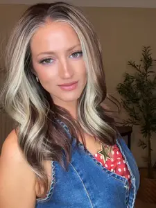 MACA BAKA Ivy Strawberry Auburn Balayage Blonde Ombre Highlight Lace Front Wig with Scandinavian Hairline Low Density 14 Inches Short Wavy Copper Auburn with Face Framing Highlights HD Synthetic Lace Front Wigs for Women Pre Plucked