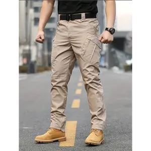 Men's Tactical Pants Polyester 100% Sports Style, Non-Stretch Solid Cargo Trousers with Pockets Hiking and Casual Weekend, Four Season Wear,