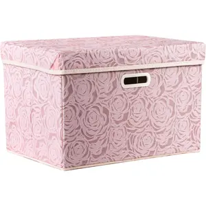 PRANDOM Larger Collapsible Storage Bin with Lid [1-Pack] Fabric Decorative Storage Box Cube Organizer Container Baskes with Handles Divider for Bedroom Closet Living Room Pink 17.7X11.8X11.8 Inch Prandom