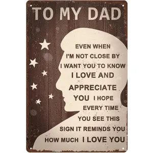 Rustic 8x12” Metal Sign for Dad – Vintage Wall Art with Love & Thanks – Father’s Day or Birthday Gift from Son or Daughter