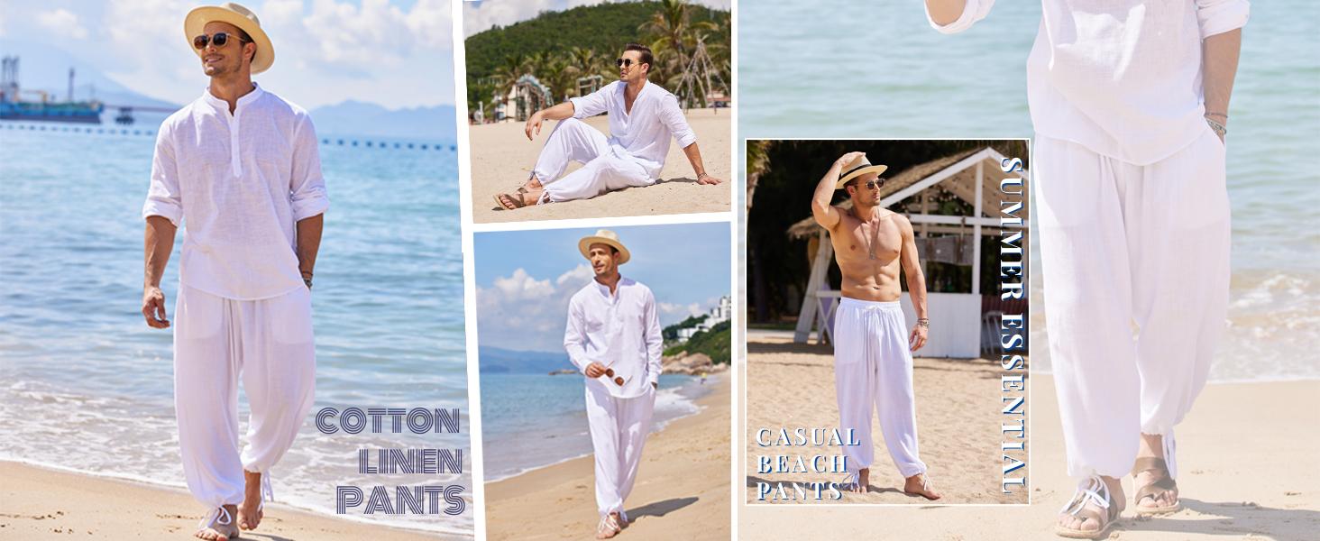 COOFANDY Men's Pants Cotton Linen Pants Casual Harem Pants Elastic Waist Beach Boho Yoga Trousers Gift Ideas Menswear Soft Baggy Loose COOFANDY Men's Pants Cotton Linen Pants Casual Harem Pants Elastic Waist Beach Boho Yoga Trousers Gift Ideas Menswear Soft Baggy Loose