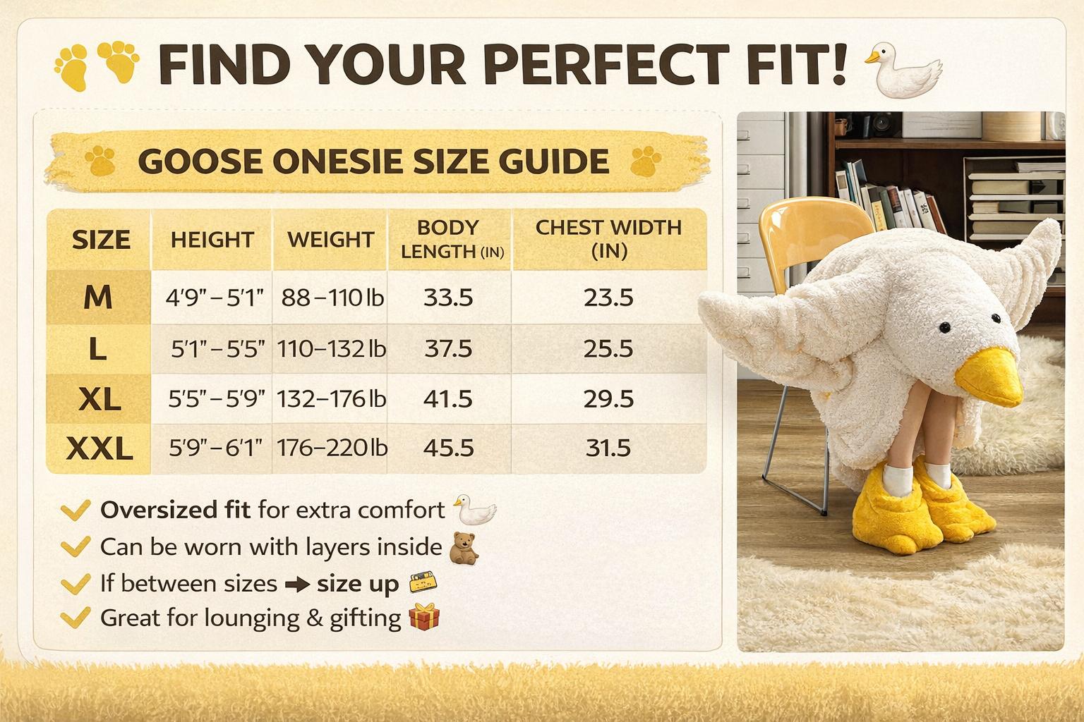 Funny Goose Onesie Wearable Blanket – Oversized Fleece Hoodie with Sleeves & Non-Slip Slippers for Men & Women (Black/White)
