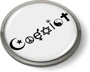 Coexist White/Black 3D Domed Emblem Badge Car Sticker Chrome Round Bezel