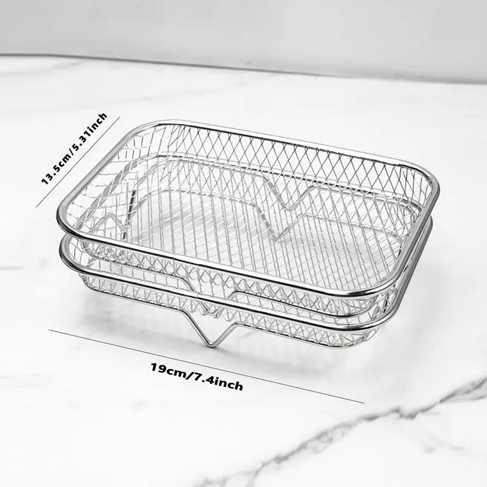 2-Layer 304 Stainless Steel Air Fryer Rack, Stackable Grill Basket and Toast Rack for Chicken Wings and Toast, Cooking Rack for Indoor Grill Accessories
