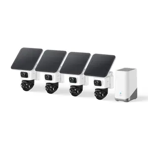 eufy Security eufyCam S4（4-Cam Kit with Homebase S380）, Solar Security Camera Wireless Outdoor, Triple Lens Bullet-PTZ Cam, 4K UHD, 360° Pan and Tilt, Auto Track, 8× Hybrid Zoom, Color Night Vision, HomeBase S380 Compatible