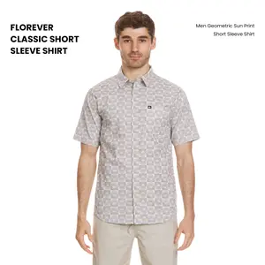 Quiksilver | Florever Classic Short Sleeve Shirt | Men Geometric Sun Print Short Sleeve Shirt | Retro Minimalist Button Down Shirt | Office Casual & Weekend Wear