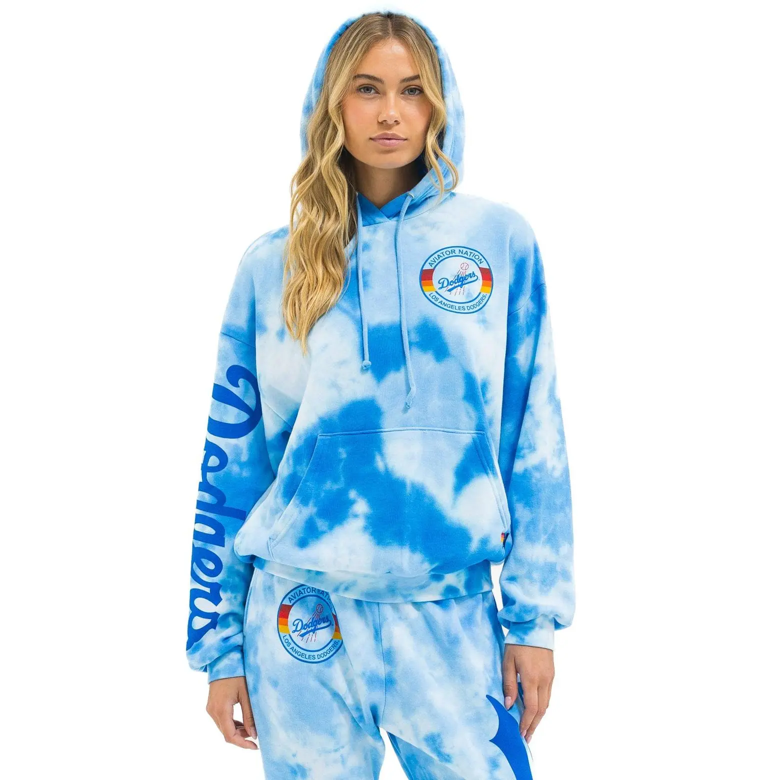 LOS ANGELES DODGERS HAND DYED RELAXED PULLOVER HOODIE - TIE DYE BLUE