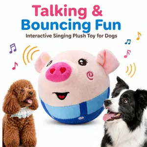 Talking Blue Bouncing Pig Dog Toy, Interactive Singing Artificial Plush Ball Dog Toy, Smart Bouncing Pig Toy, Suitable for Bored Dogs