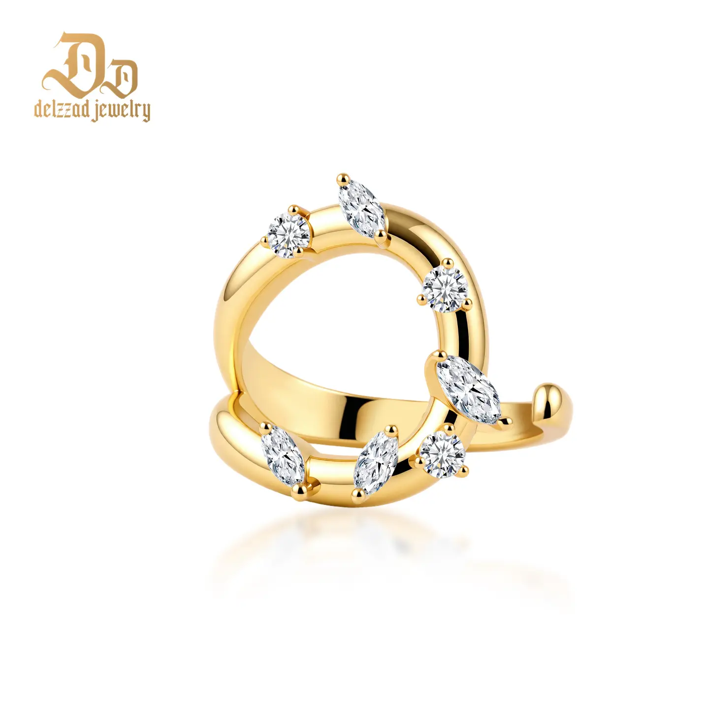 Delzzad 0.5ct Dancing Light Loop Ring Chunky Adjustable Ring Asymmetrical Wavy Wrap Around Open Ring Synthetic Moissanite Ring Jewelry Copper Band Perfect Birthday Engagement Wedding Anniversary Christmas Valentine's Day Mother's Day Gift