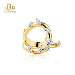 Delzzad 0.5ct Dancing Light Loop Ring Chunky Adjustable Ring Asymmetrical Wavy Wrap Around Open Ring Synthetic Moissanite Ring Jewelry Copper Band Perfect Birthday Engagement Wedding Anniversary Christmas Valentine's Day Mother's Day Gift