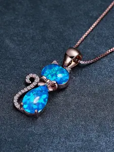 A necklace featuring a white diamond-synthesized opal cat with a bow, in a Rococo style, designed for women, with a collar-style design, High End Necklace